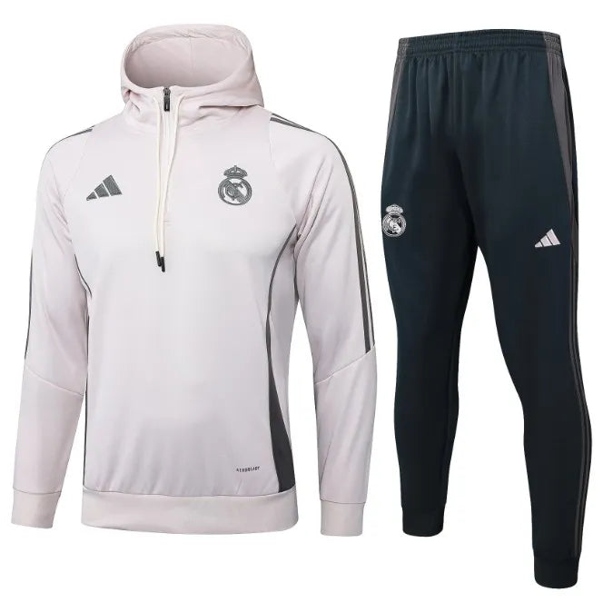 Real Madrid 2024/2025 Hooded Tracksuit Light Grey