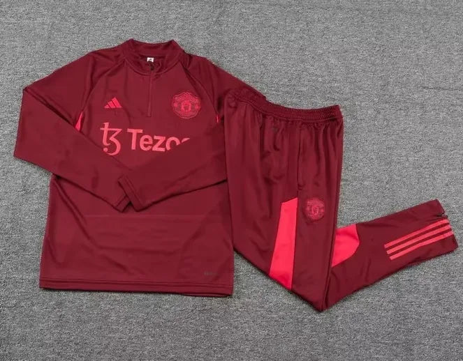 Manchester United 2023/2024 1/4 Zipper Tracksuit Dark Red