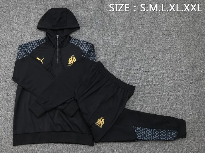 Marseille 2023/2024 Hooded Tracksuit Black