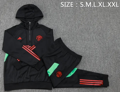 Manchester United 2023/2024 Hooded Tracksuit Black