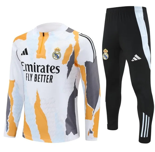 Real Madrid 2024/2025 1/4 Zipper Tracksuit White/Orange Camo