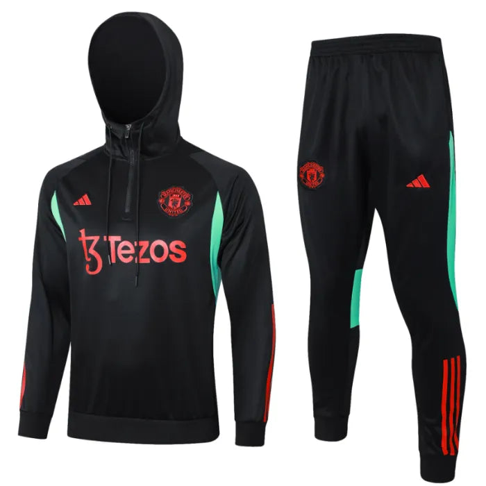 Manchester United 2023/2024 Hooded Tracksuit Black